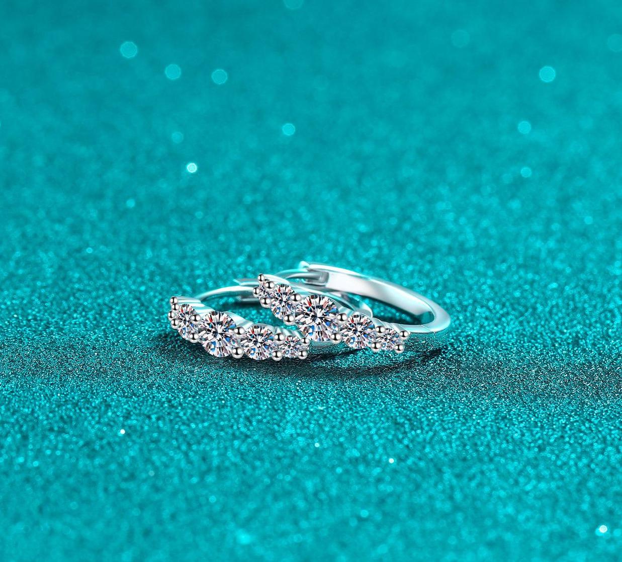 Starry Night Inspired Sterling Silver Moissanite Studs with Classic Hoop