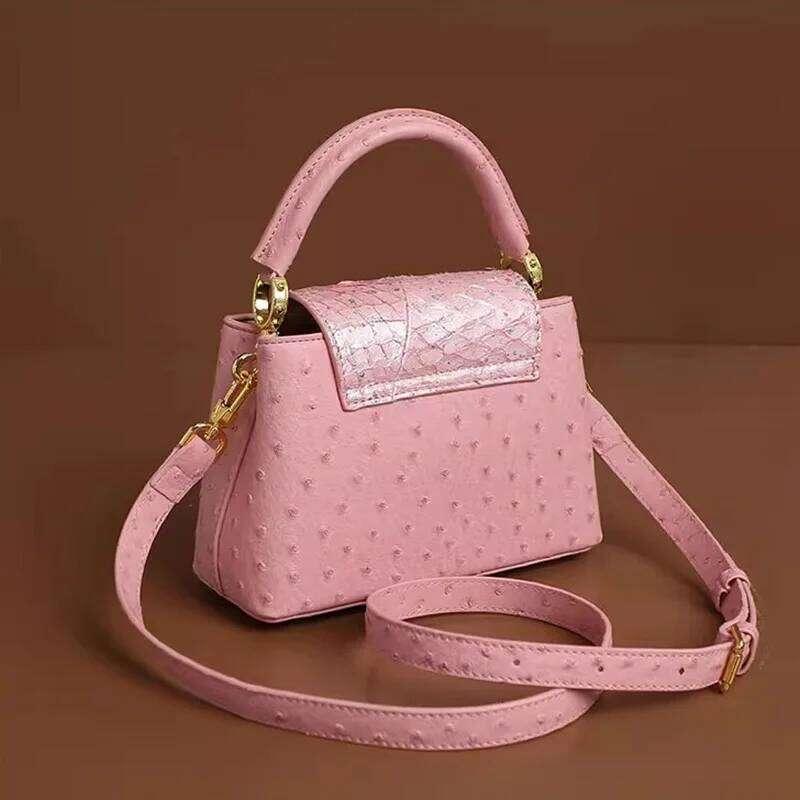 Ostrich Print Designer High Quality Leather Handbag For Women Girls Fashion Single Shoulder Crossbody Bag