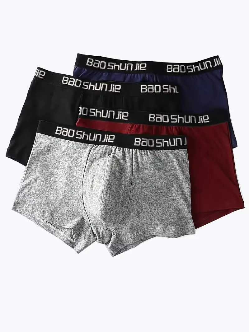 4pcs Men Underwear 00% Cotton Men Boxer Shorts Medium Waist Breathable Solid Color Larger Size L-Lot Soft Comfortable Men Boxer W250603