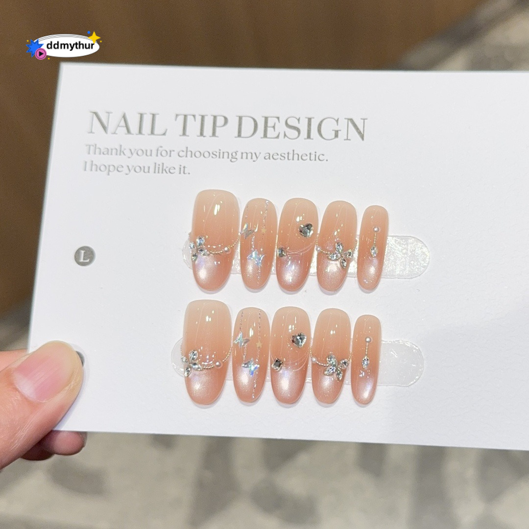 Qianfan Art Zircon Dia High-end Wearable Nails Pure Handmade Long Tips Fake Nail Stickers Ins Style ddmythur