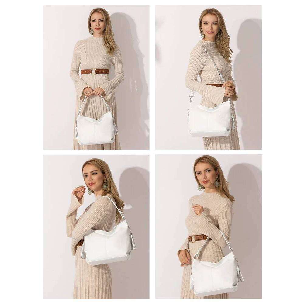 Zency Elegant Beige Women Genuine Leather Handbag Hobo Bag Fashion Crossbody Tassel Big Capacity Shopper Tote Purse Sac Hot Sale