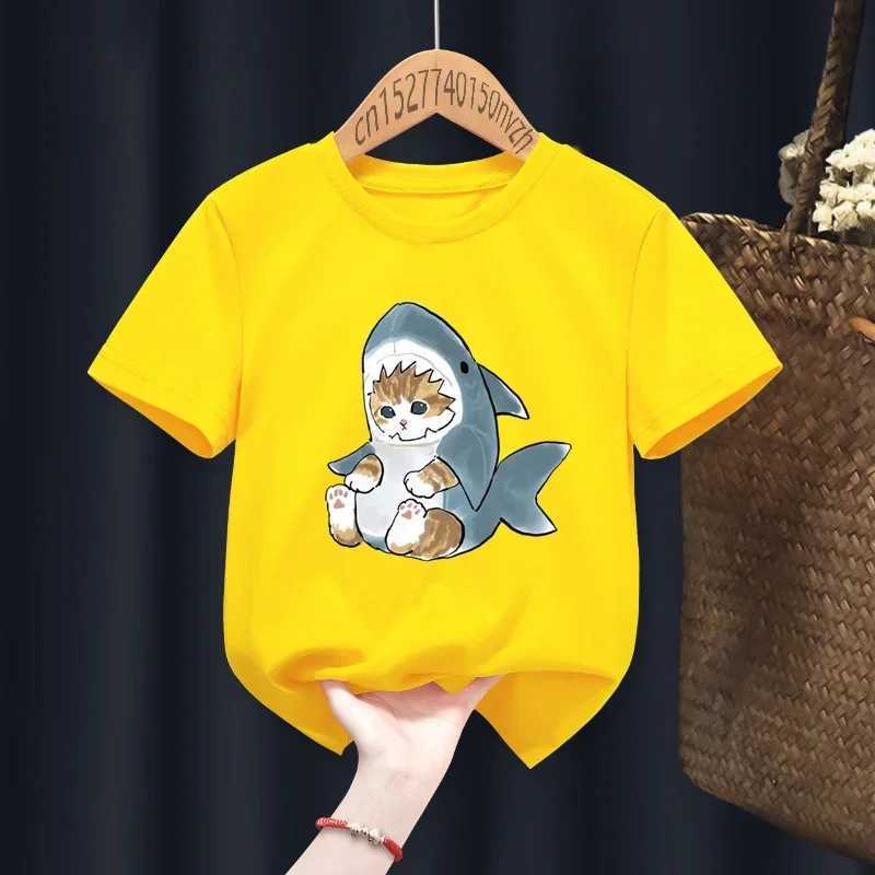 Cat Shark Funny Cute Print Casual Print Funny Boy Girl T-shirts Kid Children Manga Gift Present Black Harajuku Clothing T250603