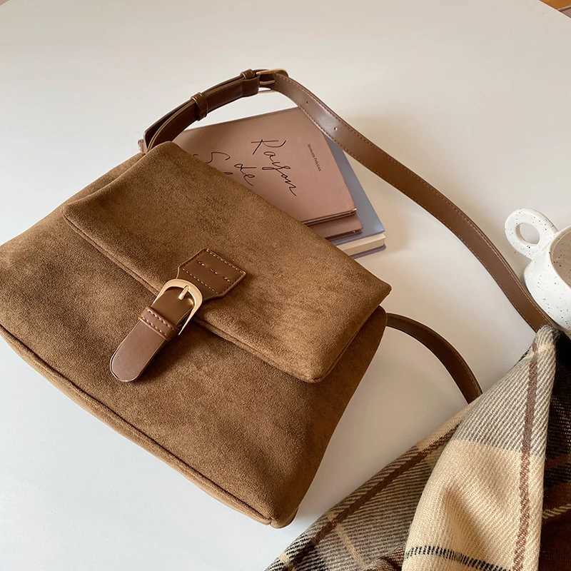 Retro Faux Suede Womens Shoulder Bag Portable Simple Ladies Large Tote Messenger Bags Solid Color Purse Female Book Handbags W250602