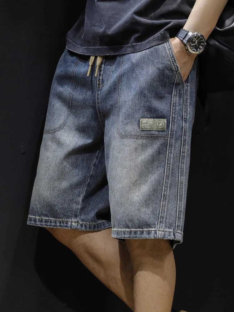 Short Jeans Pants for Men Half Bermuda Straight Long Drawstring Mens Denim Shorts Thin Korean Fashion Sale Popular XL Trend 2024 T250603