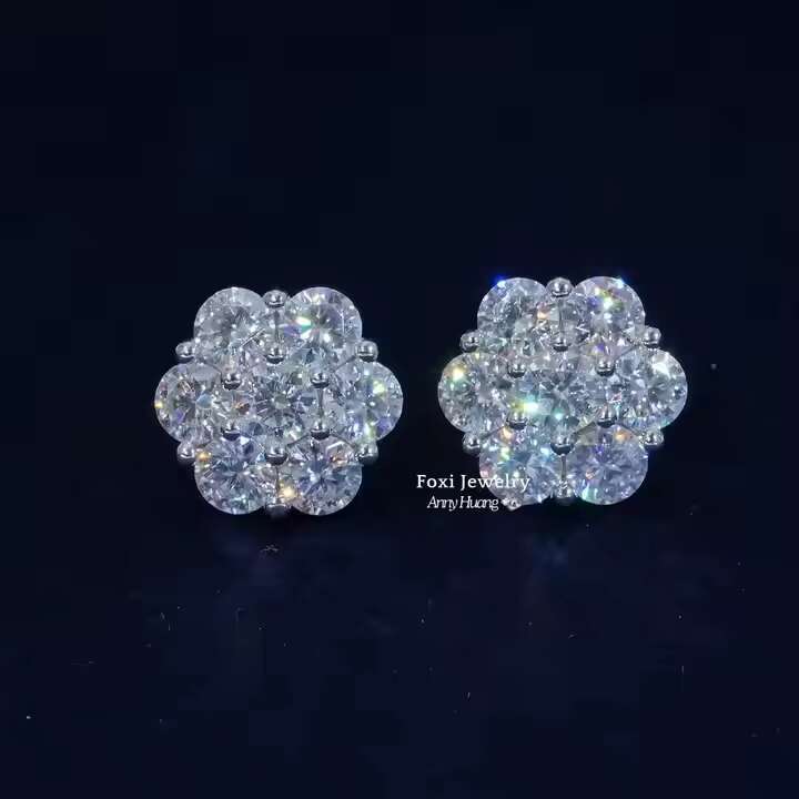 Ready to Ship Fine Jewelry Luxury 15mm Big VVS Moissanite Stud Earrings Screw Back 925 Silver Bling Iced Out Flower Earrings GRA