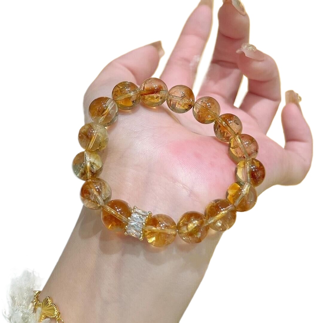 Natural crystal, pyramid yellow Asai Citrine bracelet,Citrine,wuxing implied meaning Wealth manifestation Foundation stabilization