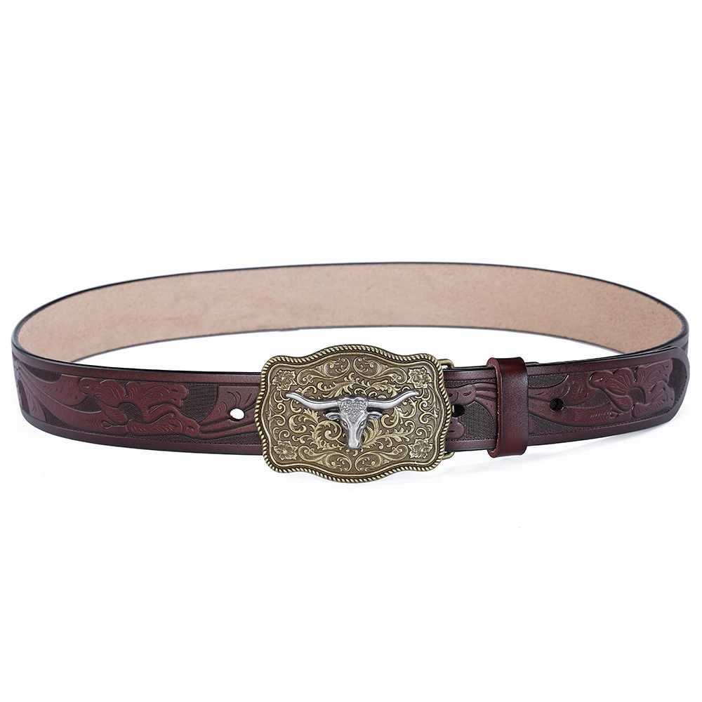 Western Belt Men Genuine Leather Belts for Men Women Cowboy Cowgirl Big Letters Buckle Gold Male Belts Long Black Brown Quality XJ250602