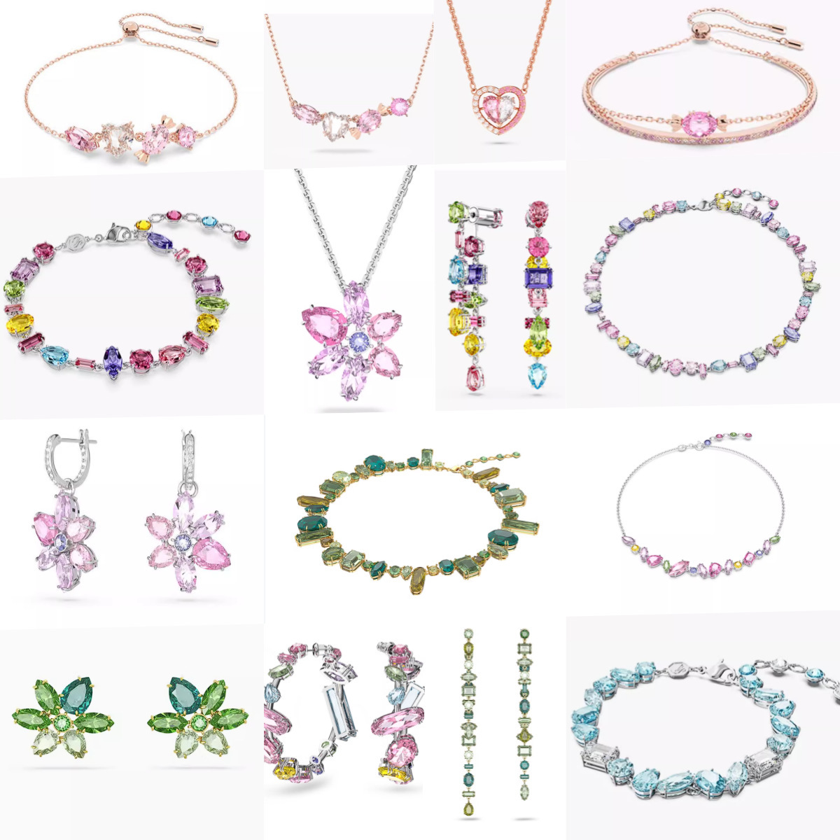 2025 Summer candy colorful crystal choker necklace bracelet earrings women dopamine lovely flower designer pink green charm elegant wedding necklaces jewelry