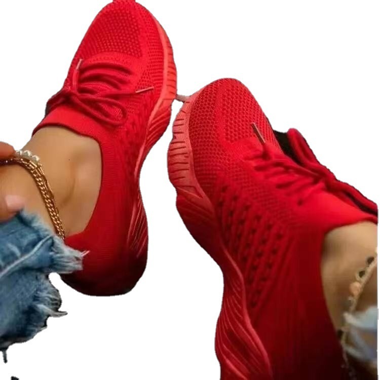 New Plus Size Women S Sneakers Lace Up Mesh Comfortable Casual Flyknit Breathable Low Casual Shoes Heel Shoes Ddmysaturn