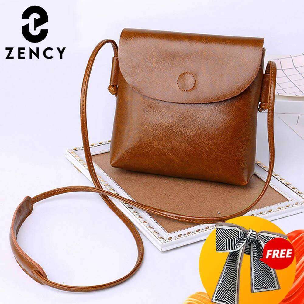 Zency 100% Genuine Leather Women Messenger Purse Casual Flap Classic Brown Lady Shoulder Crossbody Bag Super Quality Black