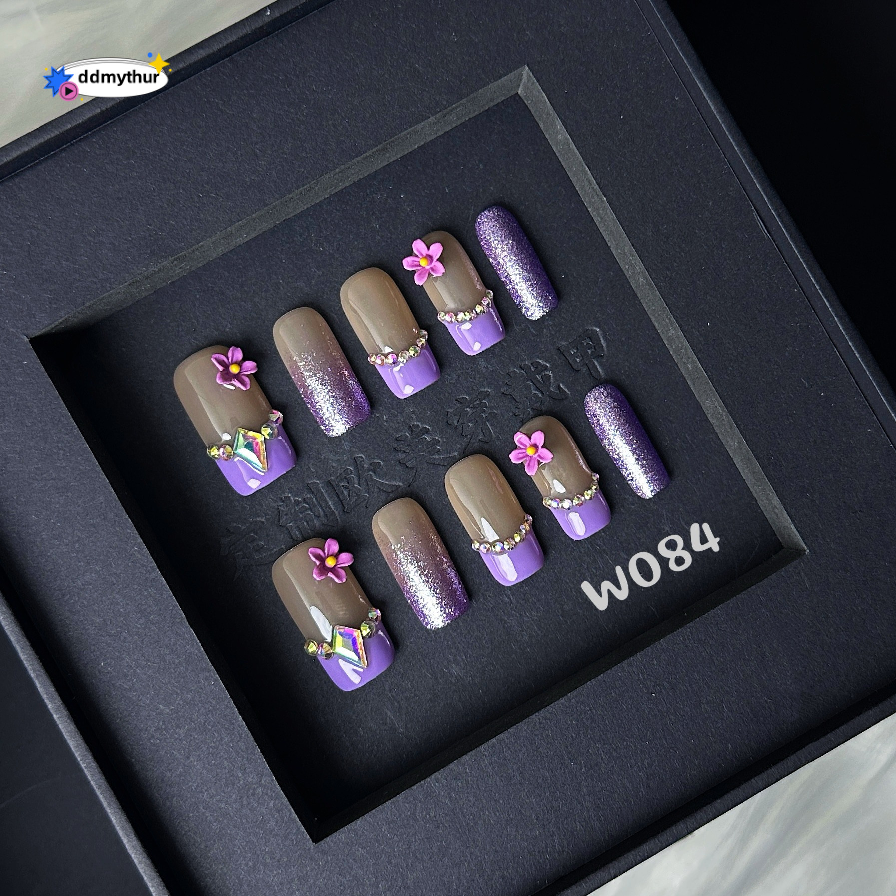 Purple Flower Double Layer Nail Tips Finished Product Looks Beautiful Whitening Temperament Detachable Wearable Nails ddmythur