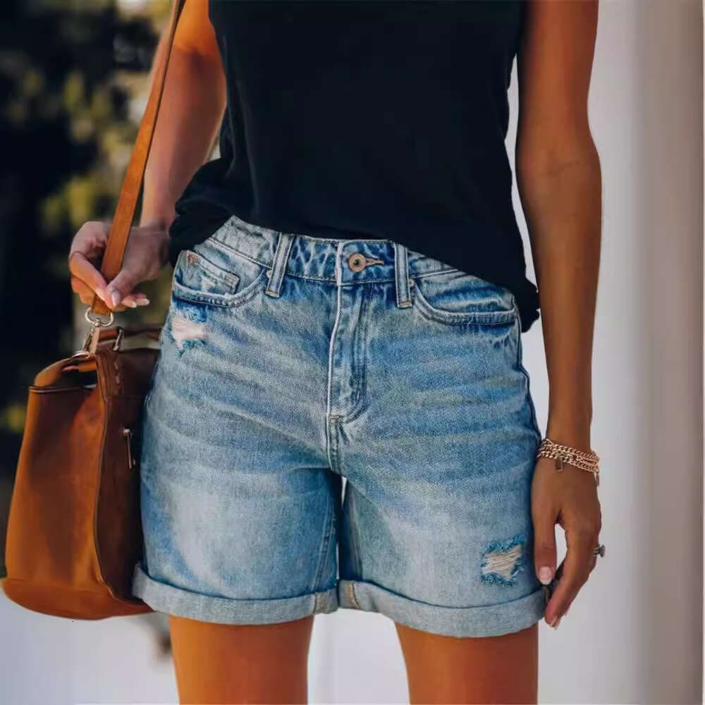 Denim Shorts Jeans Shorts Fashion Women Ladies Pocket Denim Shorts Ripped Short Jeans