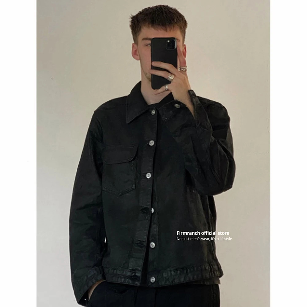 Firmranch Black Oil Wax Biker Jean Jackets With Silver Buckle Women Mens Denim Coat Loose Spring Autumn Bomber Blazer Free Ship 250530