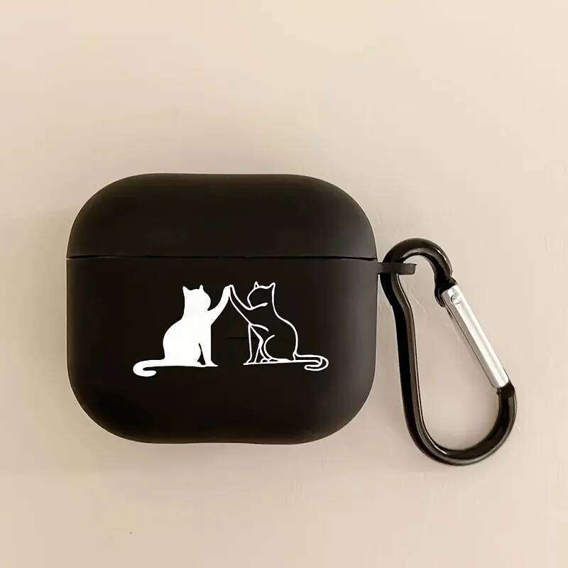 Cute Black and White Cat High-fives 4 3 2 1 Gen TPU Earbuds Case for Pro 2/Pro Silicone Earphone Cases