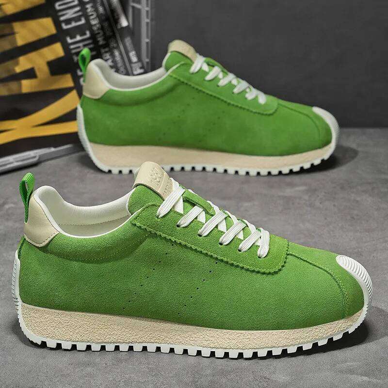 2025 Retro Casual Sneaker Comfortable Low Cut Man Trainers Suede Leather Green Platform Shoes for Men zapatillas de deporte