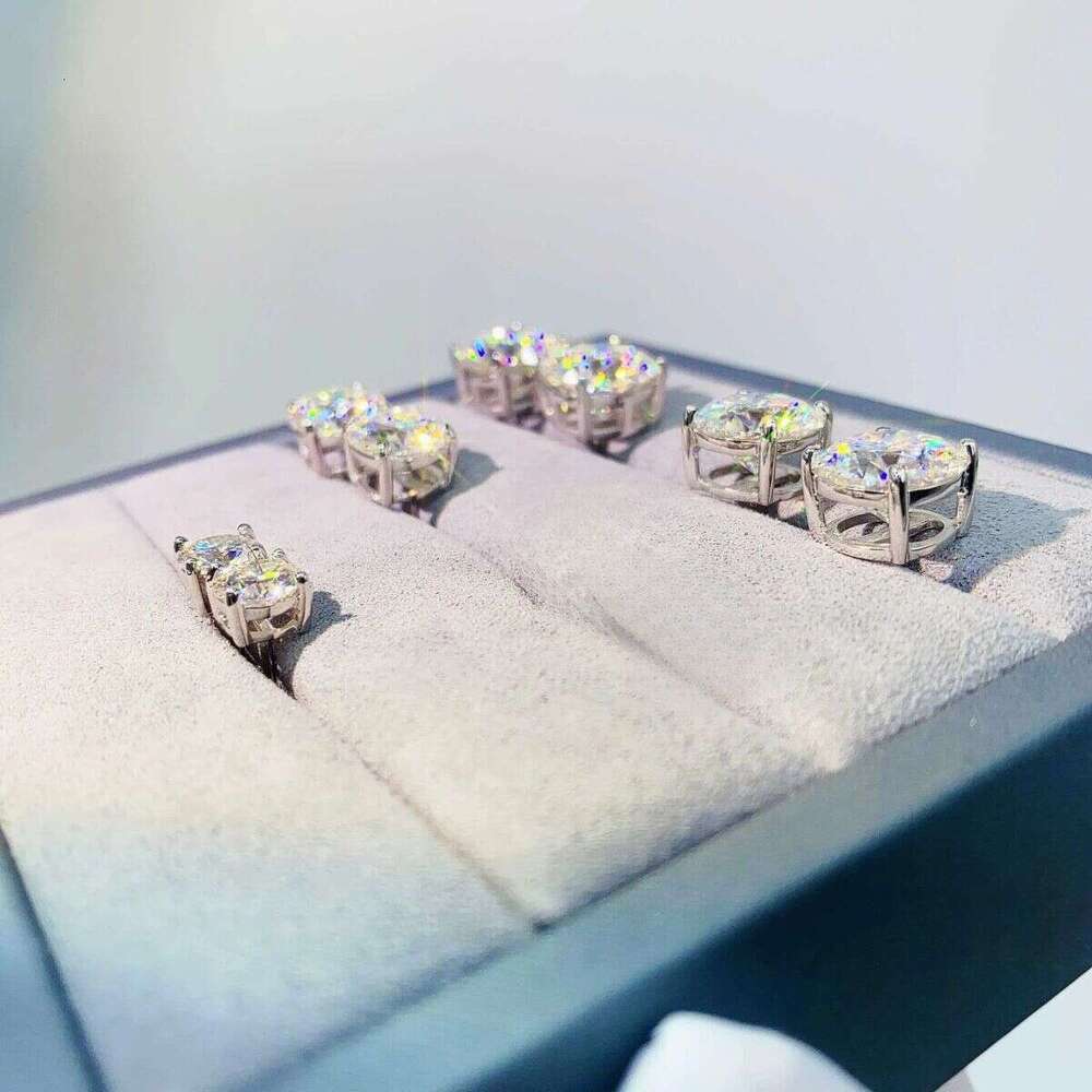 Dia VVS Round S 10K 14K Solid Gold Stud Women Men Moissanite Earrings