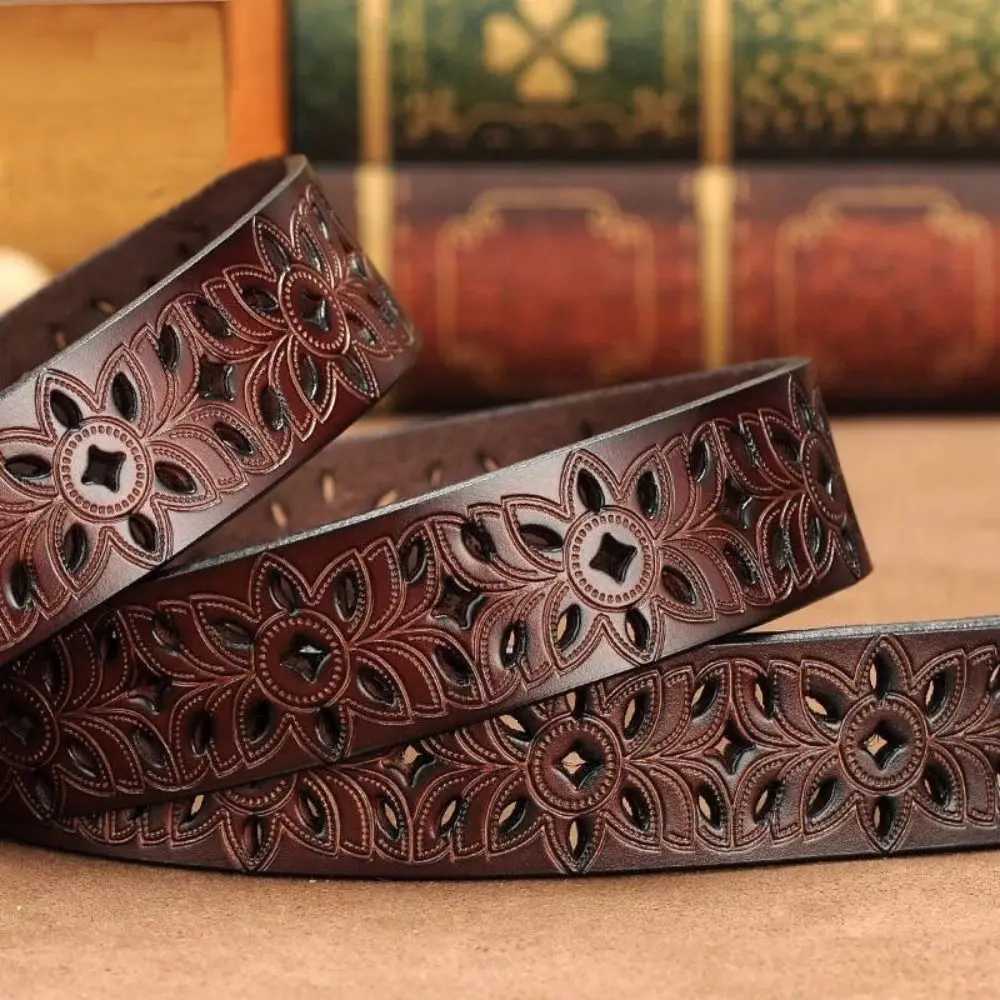 Vintage Pin Buckle Strap Jeans Hollow Belt Leather Belts for Women Belt Waist Band XJ250602