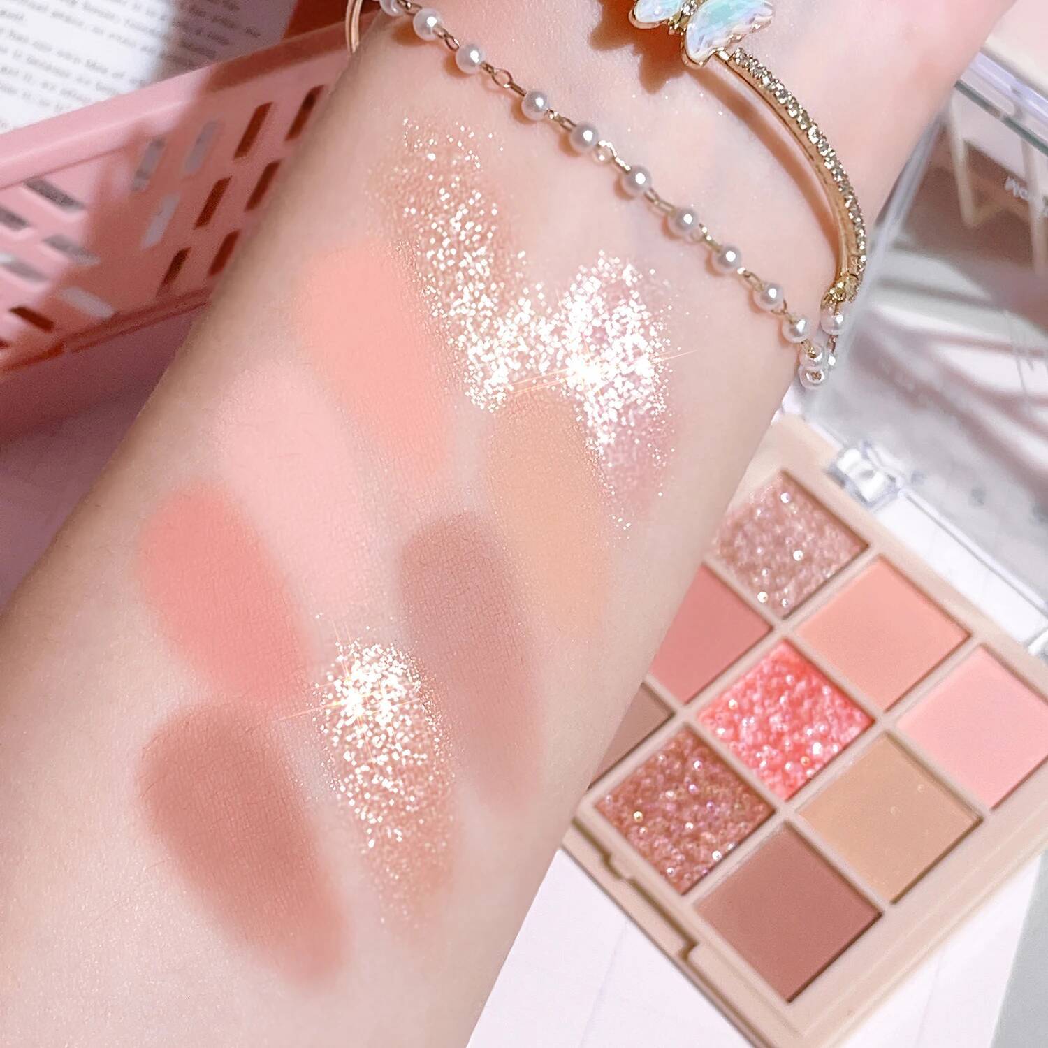 9 Color Shiny Pearly Glitter FinishBrown Coral Chocolate Golden Eyeshadow Palette