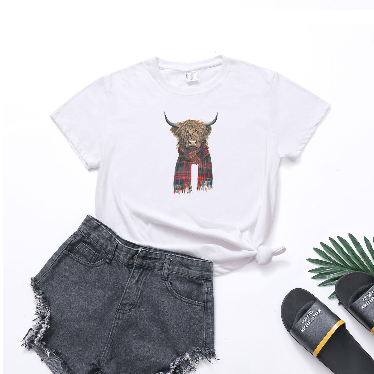 women's wear Duoduo Bull Head Scarf Short Sleeve Printed T-Shirt Women's Casual Wear