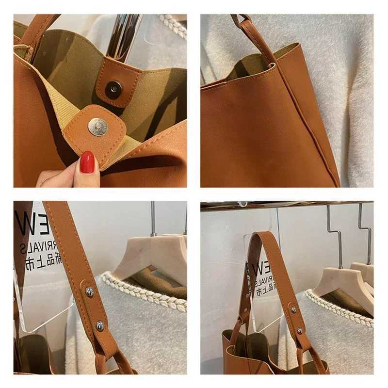 New Large Capacity PU Leather Female Tote Bag Retro Solid Color Shoulder Bag Shopping Travel Bag for Women W250602