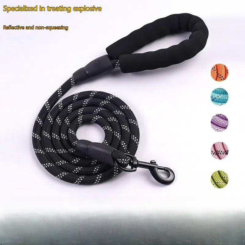 Reflective Rope Dog Leash with Padded Handle & Reinforced Metal Buckle - Anti-Explosion & Anti-Strangulation Pet Lead for Small, Medium, Large Dogs
