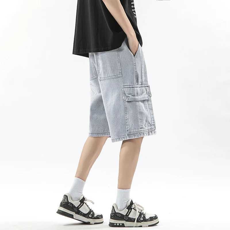 Summer Workwear Denim Shorts Street Mens Loose Straight Shorts Stretch Waist Casual Jogging Outdoor Five-Cubic Pants T250603