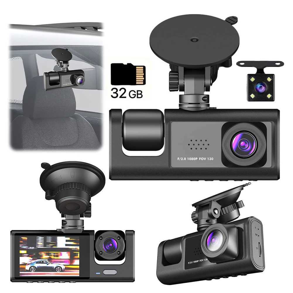 Car dvr 3 Channel Dash Camera Front and Rear Inside 1080P Triple Dash Cam 2 Inch Screen Car dvr IR Night Vision Driving Video Recorder R250529