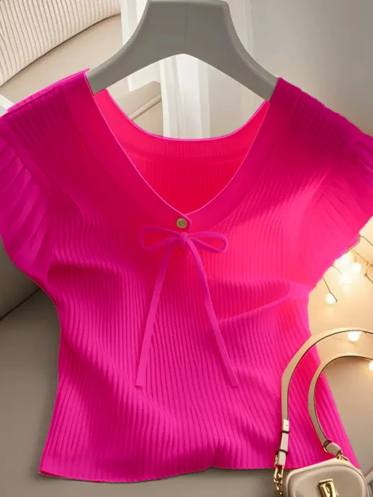 zjaiss Solid Elegant Women Ribbed Lace-up Crop Tops Y2K Fashion Casual Skinny Long Sleeve Tank Top Spring Tight T-shirts 2025 250521