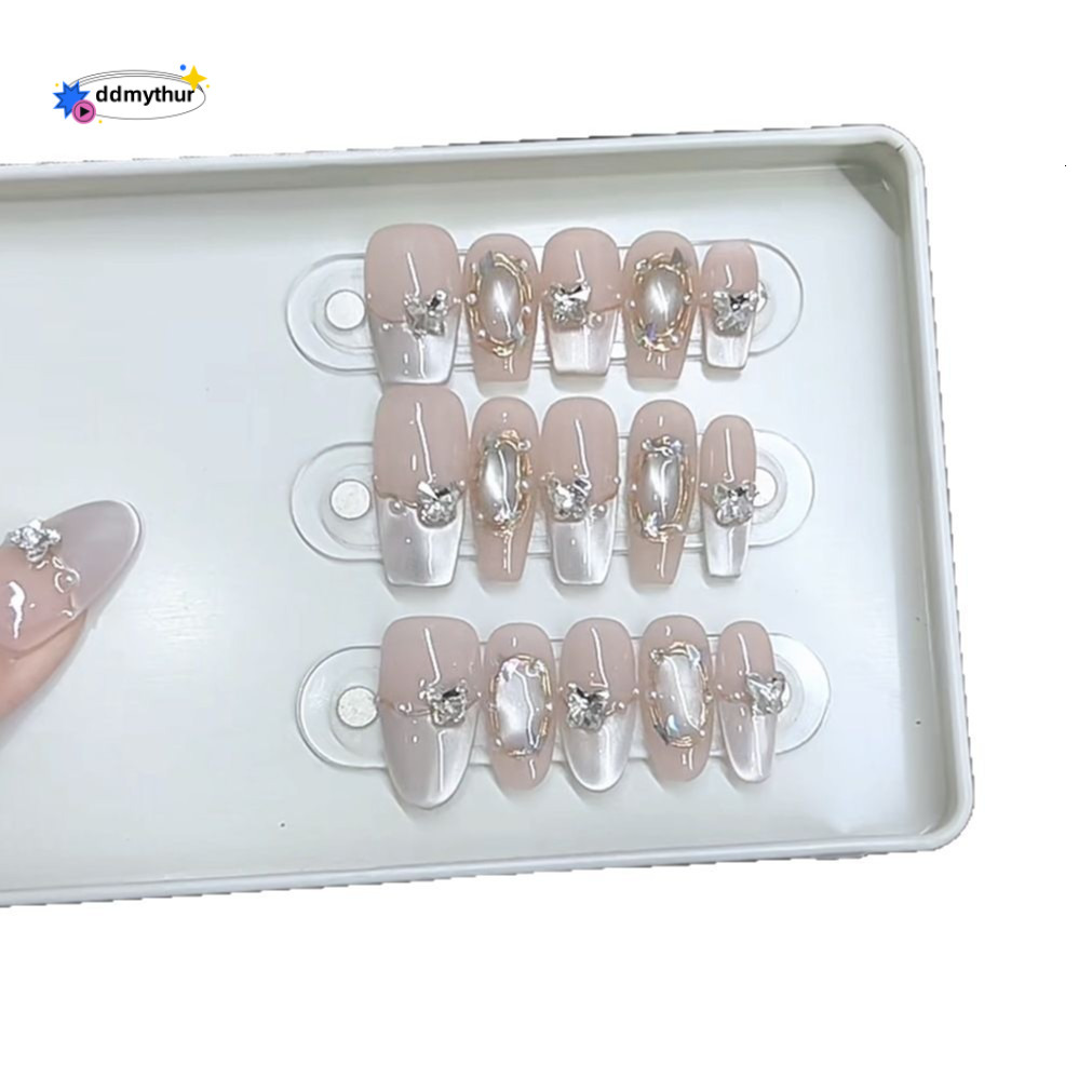 Nai Zi Pure Handmade UV Gel Wearable Nails Amber Stone High-end Cat's Eye Finished Reusable Nail Stickers ddmythur
