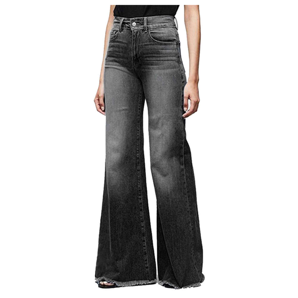 Hot Selling High Waist Hip Lift Lace-Up Flared Wide Leg Pants Jeans For Women B5