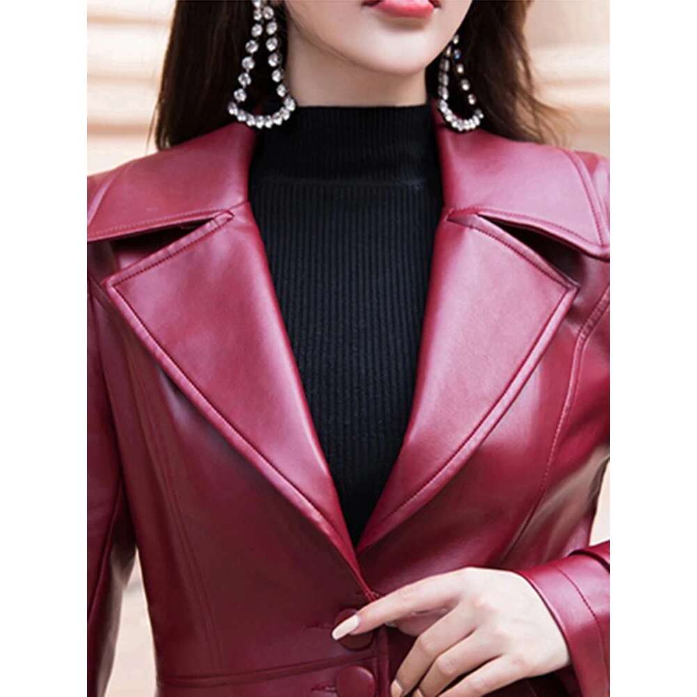 Nerazzurri Maxi fit and flare leather trench coat for 2021 spring Long designer clothing women long sleeve lapel