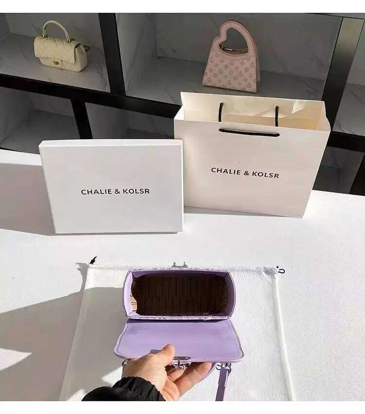 Fashion Purple Color Square Striped Women's Handbag High Quality Textured Leather Casual Lady Purse Crossbody Bag