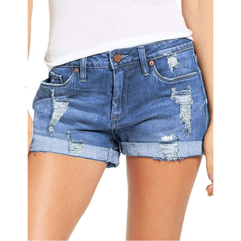 Denim Shorts Jeans Shorts Elastic Ripped Cuffed Denim Shorts For Women Ripped Short Jeans
