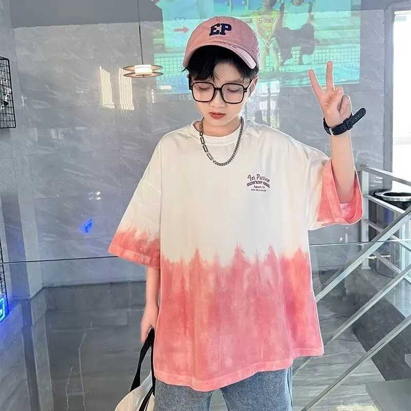 Summer Kids Clothes Fashion Streetwear Boys Girls Personality Tie-dye T Shirt Tops Children Gradient Short Sleeve O-Neck Tees T250603