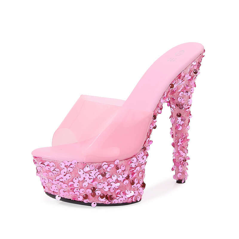 Super High Heels 8662-1 Autumn Nightclub Sexy Women's Shoes Waterproof Platform Roman Peep Toe Elegant Super High Heel Slippers Platform High Hee