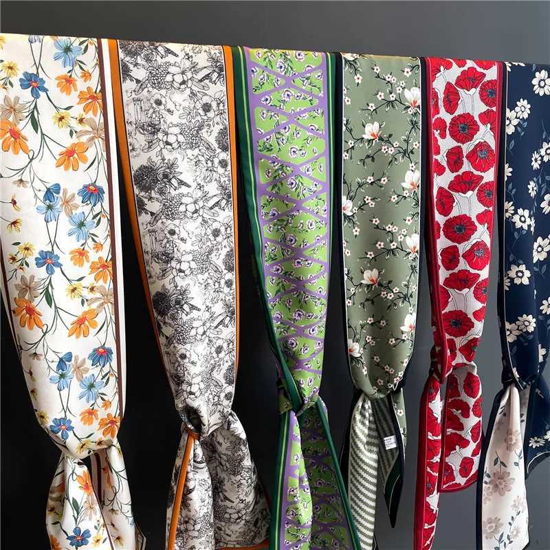 145*12cm Women Fashion Silk Scarf Headwrap Hair Scarf Female Headscarf Tie Neck Luxury Brand Ribbon Hair Band Hijab Decoration W250602