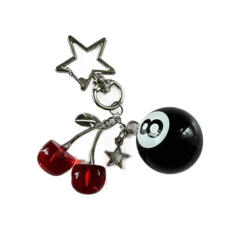 1PC Fashion 8 Ball Fruit Cherry Star Keychain Phone Accessories Y2K Handmade Creative 8 Ball Cherry Keychain AccessoriesXJ250602