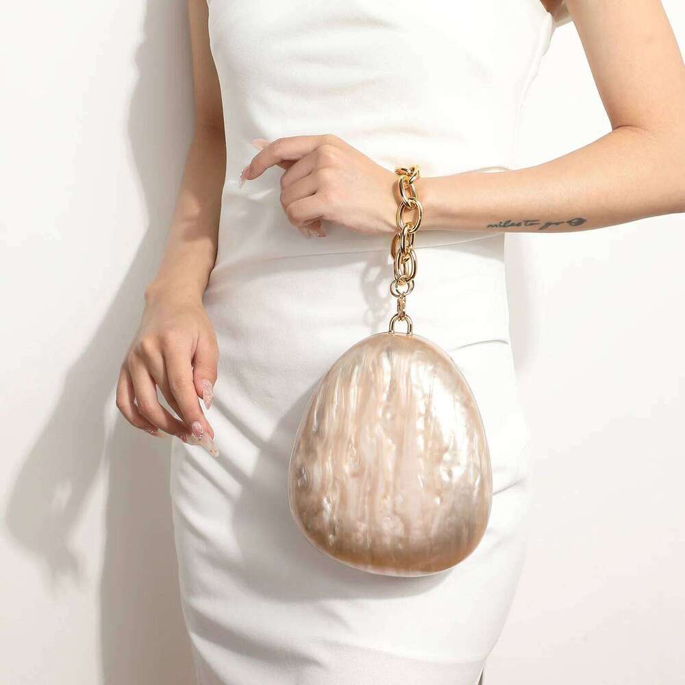 Acrylic Egg Women Cute Pearl Chain Evening Clutch Bag with Beaded Strap for Wedding Party Purse and Handbag Designer