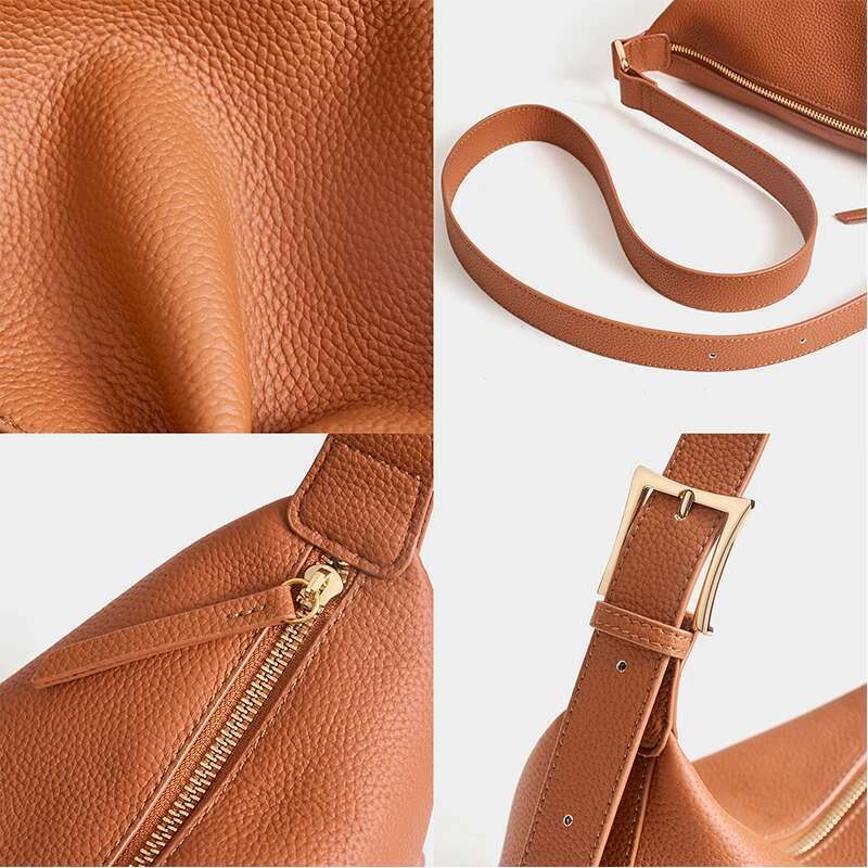 Cowhide Genuine Leather Dumpling Bag For Women Large Capacity Shoulder Crossbody Bags Trendy Messenger Handbag Armpit Purse