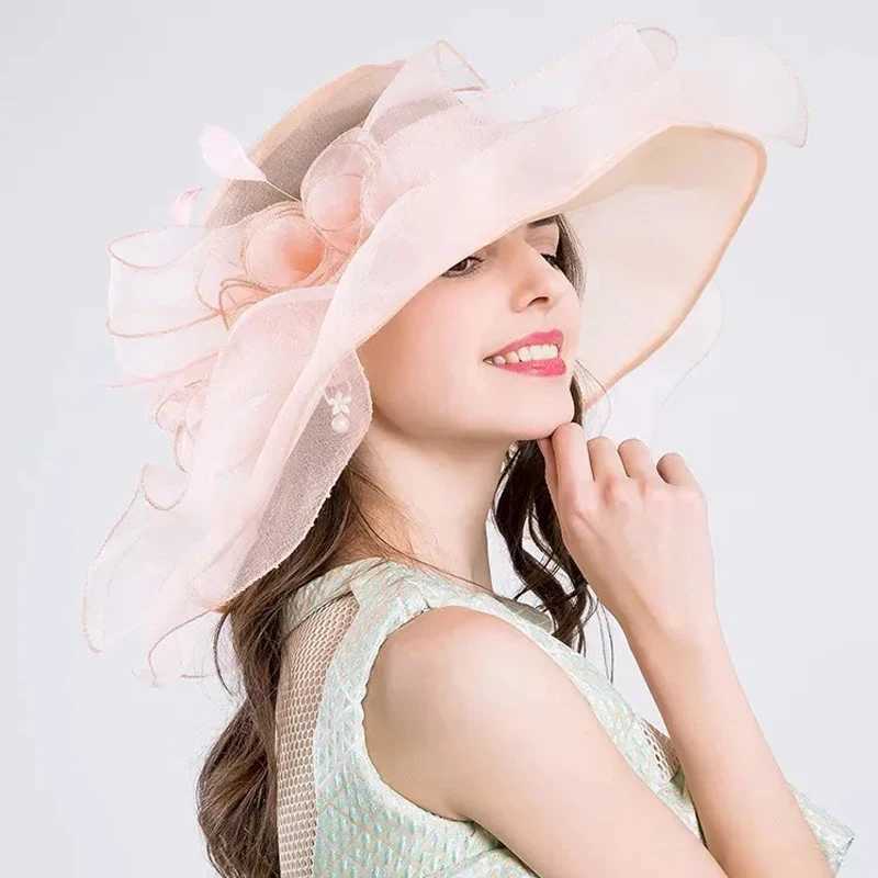 Womens Sheer Organza Wedding Hat with Wide Brim Veil - Elegant Kentucky Derby Church Hat for Bride Mother of Groom Formal Party W250602