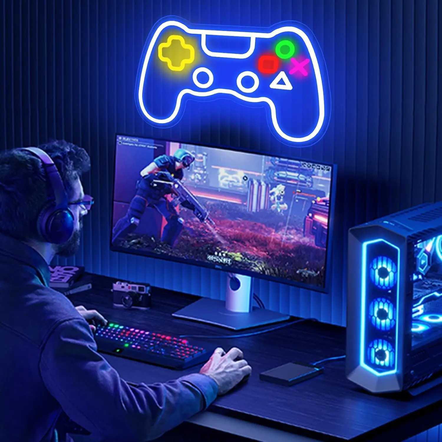 Gamer Neon Gamepad Shape Neon Gaming Sign for Boys Room Dimmable LED Game Controller Neon USB Powered Colored Room Decoration XJ250602