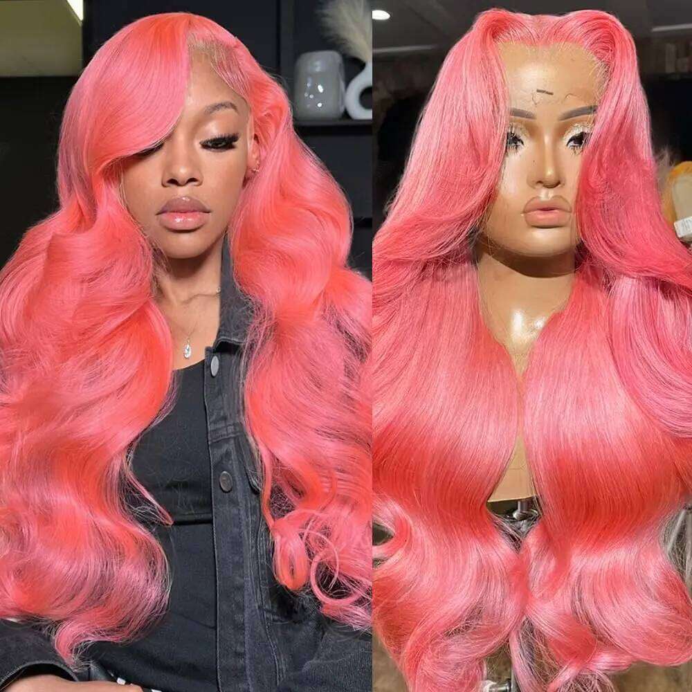 Pink Front Body Wave 13x6 Hd Lace Frontal Pre Plucked Cosplay Rose Red Colored Wig 100% Human Hair Wigs