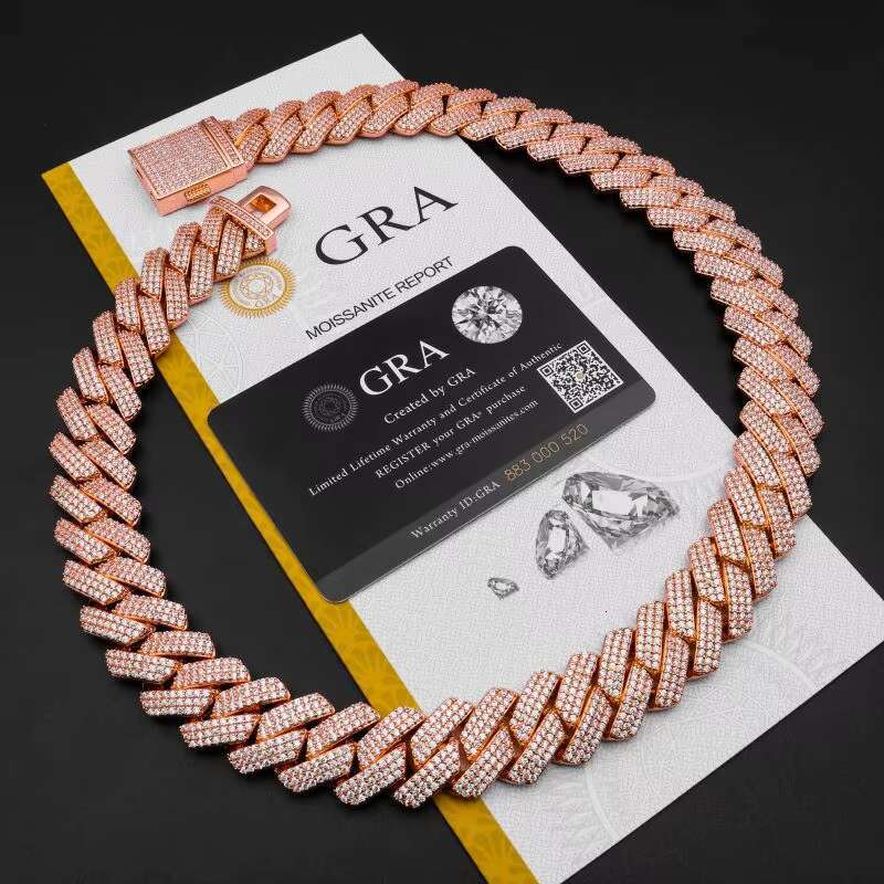 2025 New 15mm Cuban Link Chains Hip Hop Jewelry GRA Certified Iced Out Moissanite Rope Chain 925 Silver Necklace Men Chain