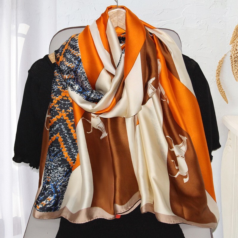 Autumn Winter Faux Silk Long Light Luxury Versatile New for Women Lightweight Travel Shawl Bag Tie Scarf