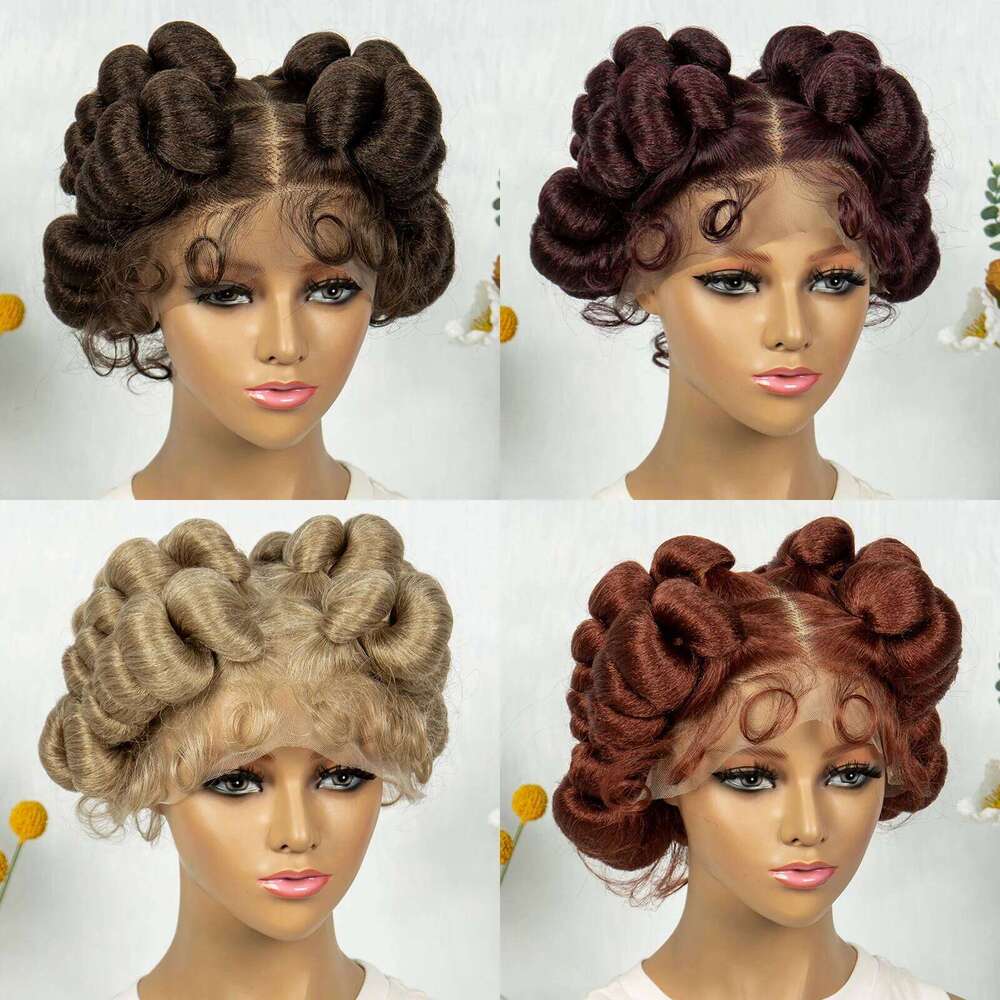 Bantu Synthetic Braided Full Lace Wig Knotless Box Braids For Black Women Handmade Afrian Braiding Hair Wigs