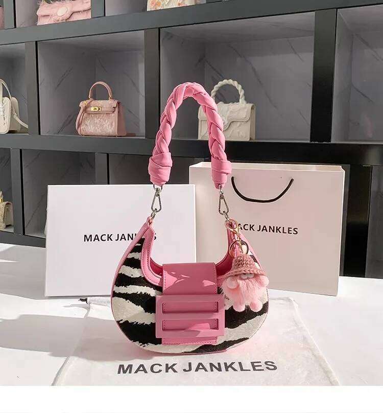 High Quality Textured Leather Fashion Striped Moon Women's Handbag Lady Purse Shoulder Messenger Female Casual Bag