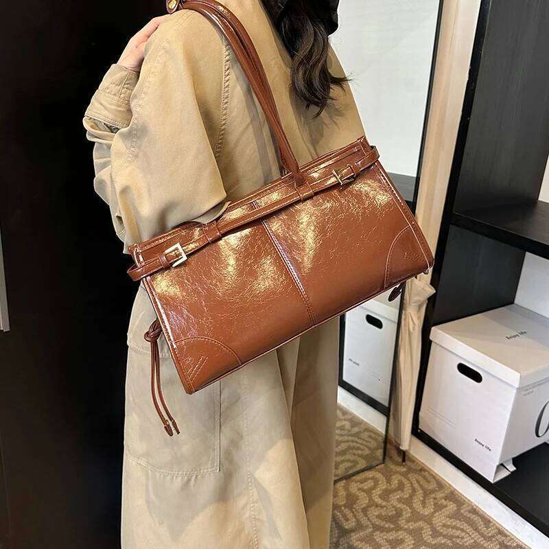 MOODS Belt Buckle Design Shoulder Bags For Women 2024 New Designer Pureses And Handbags Pure Color Large Capacity Shopper