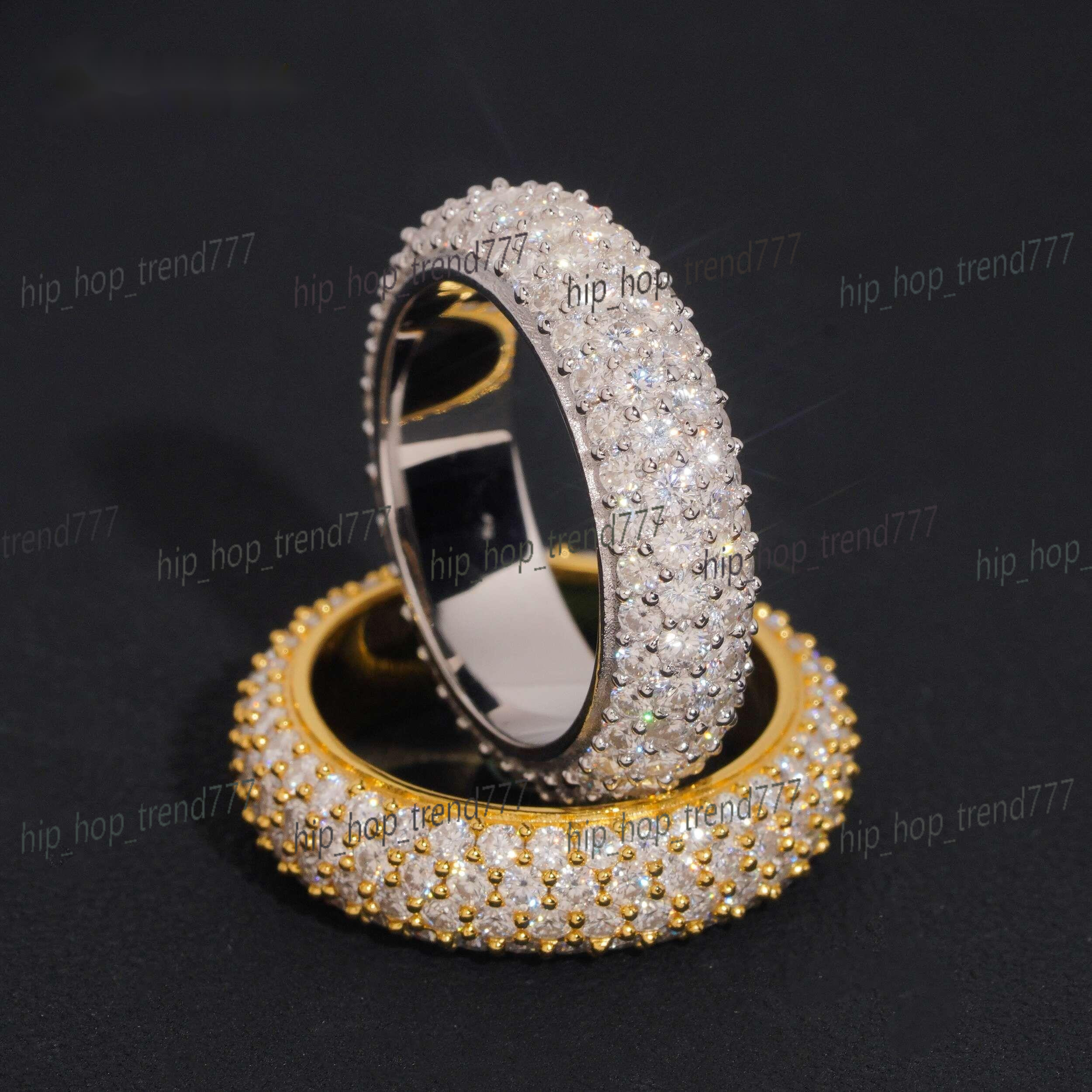 OEM ODM Jewelry Ring Moissanite Stones Bling Women Men Eternity Round Wedding Bands Ring Custom Engraving Service Available