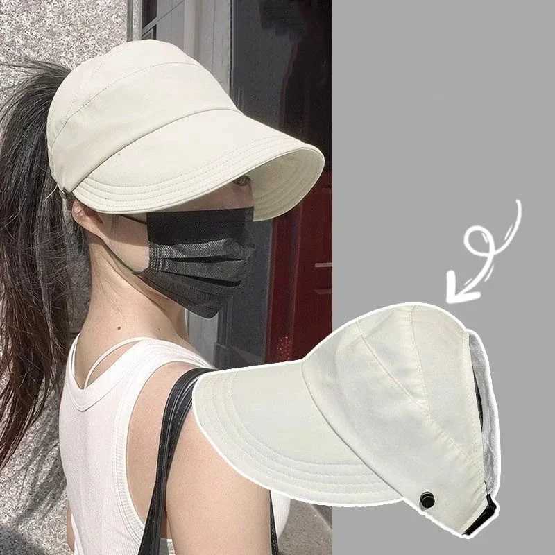 Summer Wide Brim Sunhat Women Foldable Adjustable Outdoor Beach Bucket Hat UV Protection Visors Fisherman Ponytail Caps W250602