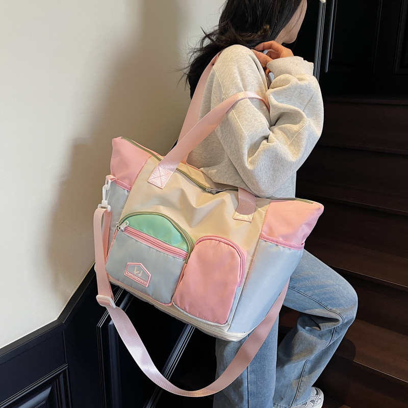 Color-Block Casual Sports Fiess Women, Large Capacity Handheld and Crossbody Lage Bag, Lightweight Short-Distance Business Trip Travel Bag for Men